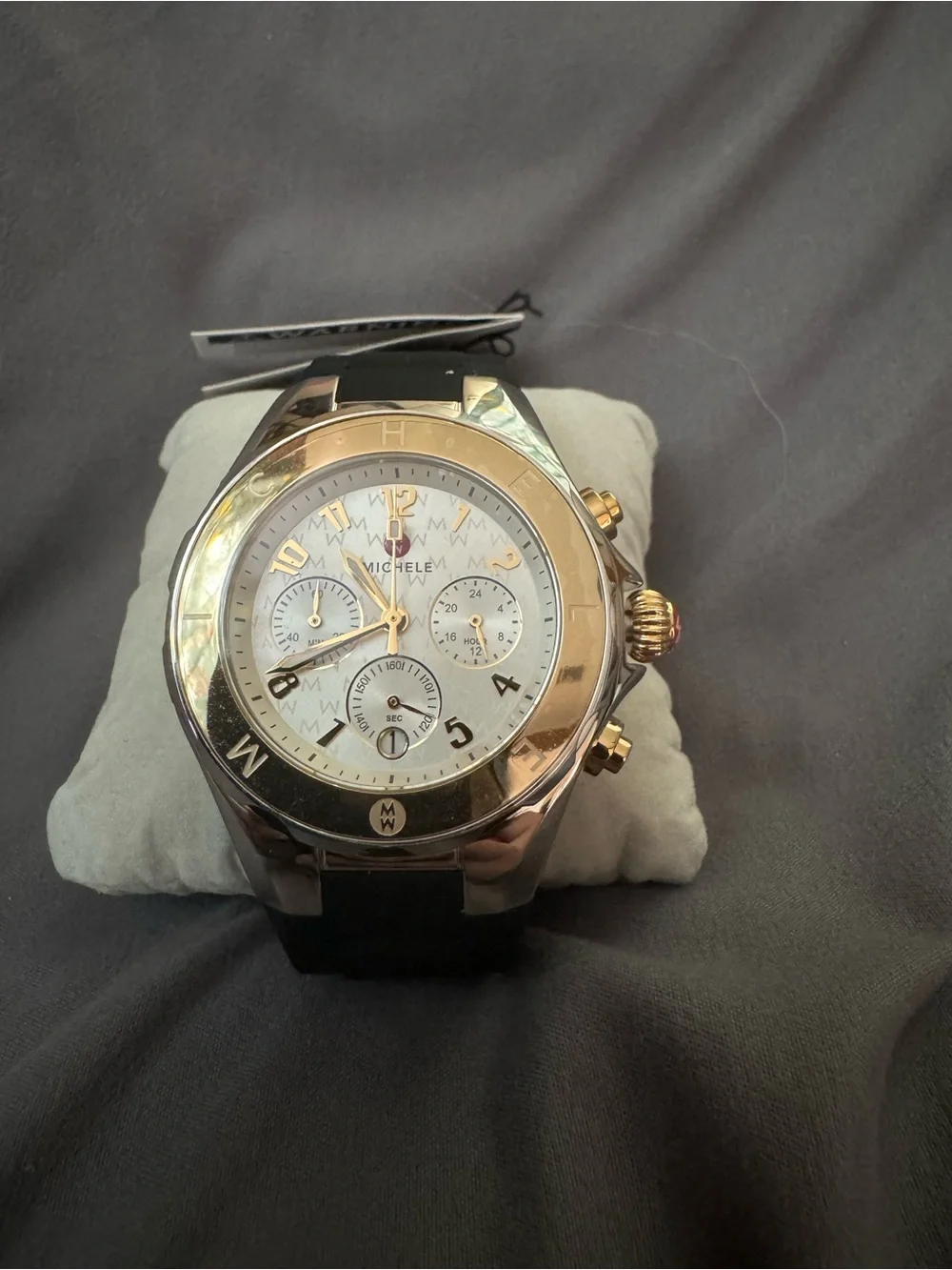 Michele Two-Tone Backcase Watch with Black Strap